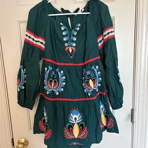Anthropologie Green Embroidered Dress